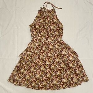 PrettyGarden Floral Smocked Halter Mini Dress with Tiered Skirt